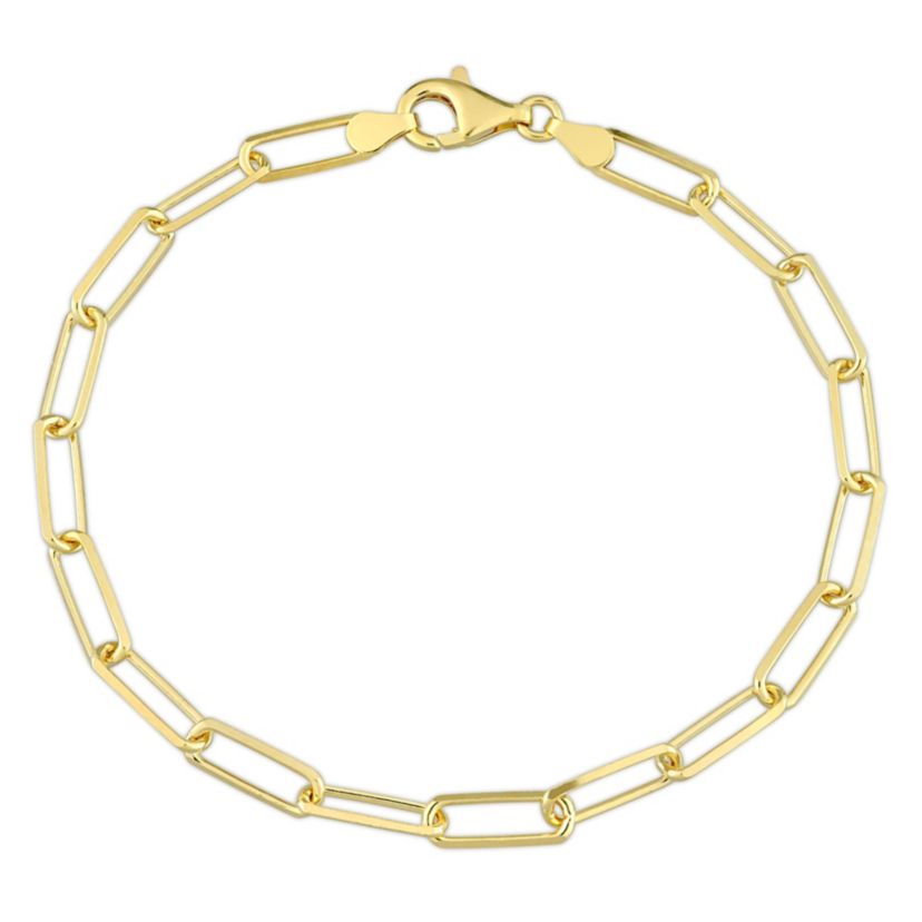 5MM Diamond Cut Paperclip Chain Bracelet in 18k Yellow Gold Plated Sterling Silver, 9"