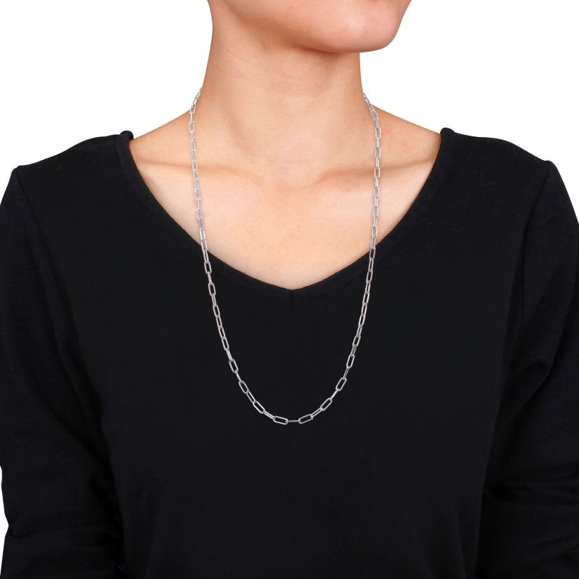 3.5MM Polished Paperclip Chain Necklace in Sterling Silver, 24"