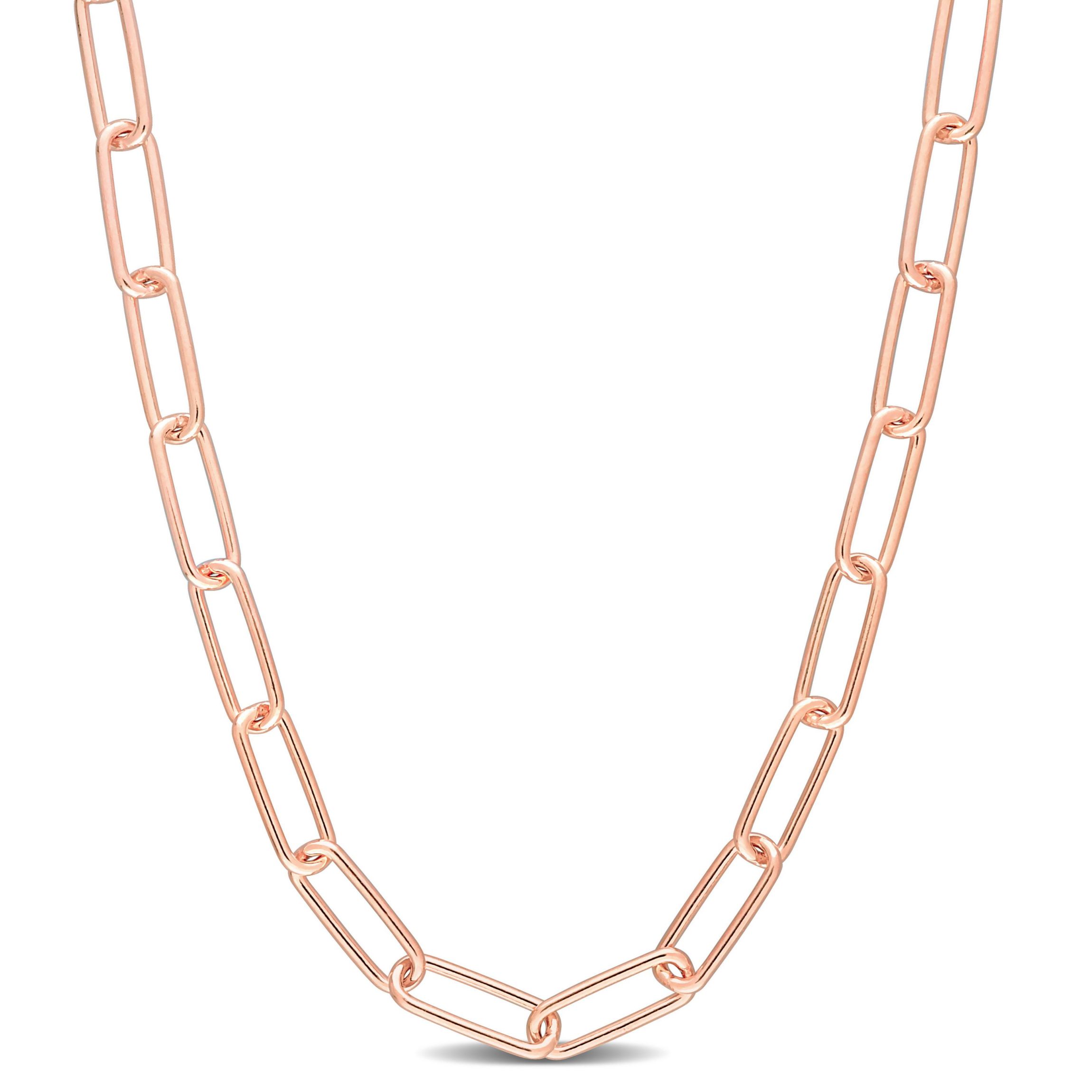5MM Polished Paperclip Chain Necklace in 18k Rose Gold Plated Sterling Silver, 16"