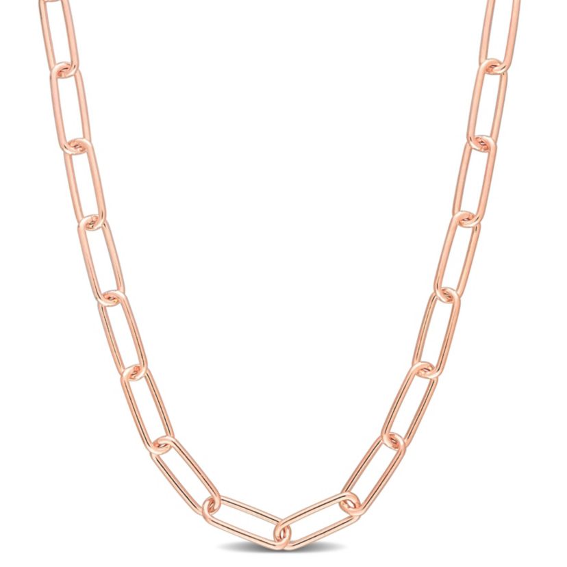 5MM Polished Paperclip Chain Necklace in 18k Rose Gold Plated Sterling Silver, 16"