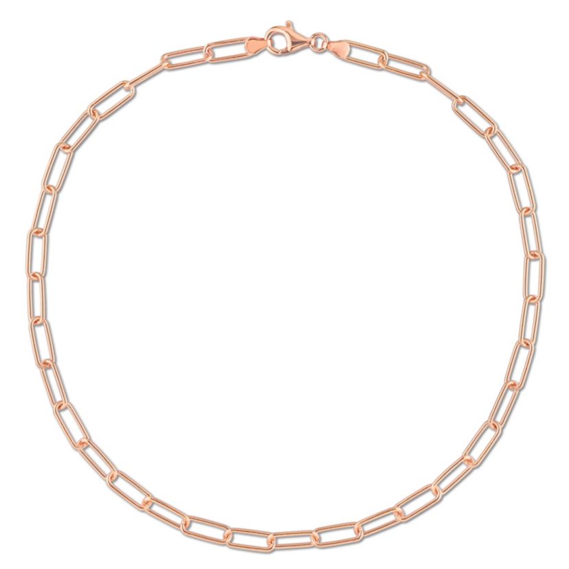 5MM Polished Paperclip Chain Necklace in 18k Rose Gold Plated Sterling Silver, 16"