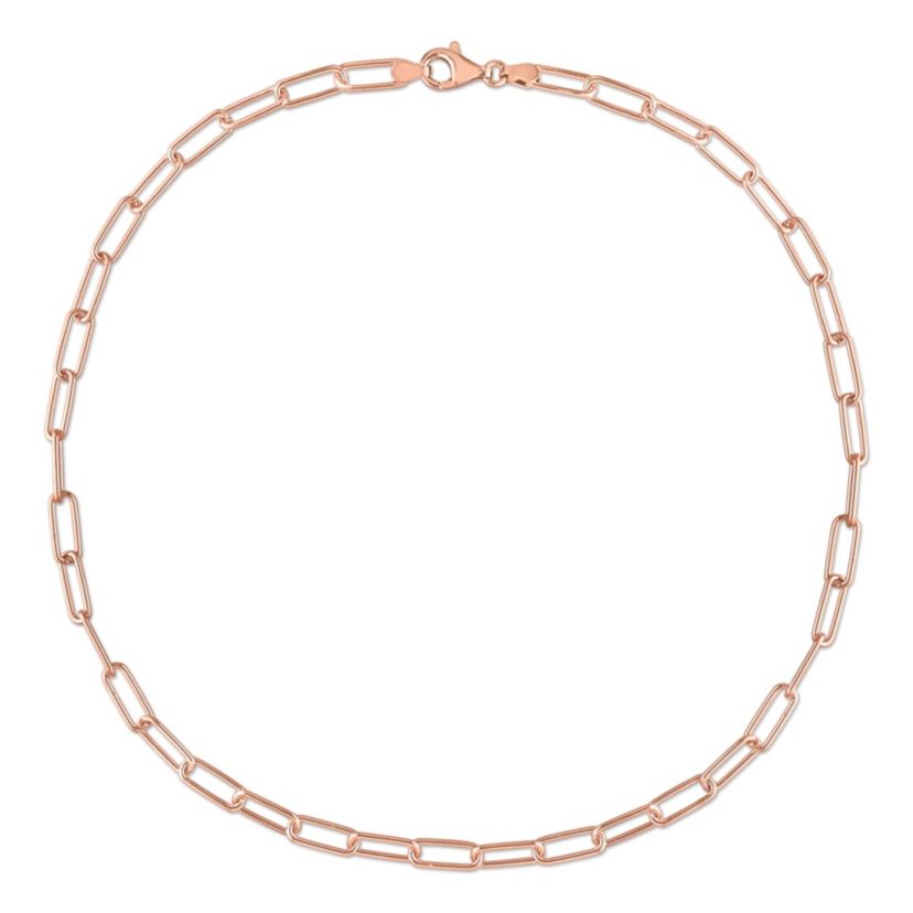 5MM Polished Paperclip Chain Necklace in 18k Rose Gold Plated Sterling Silver, 18"