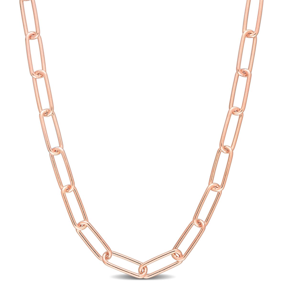 5MM Polished Paperclip Chain Necklace in 18k Rose Gold Plated Sterling Silver, 20"