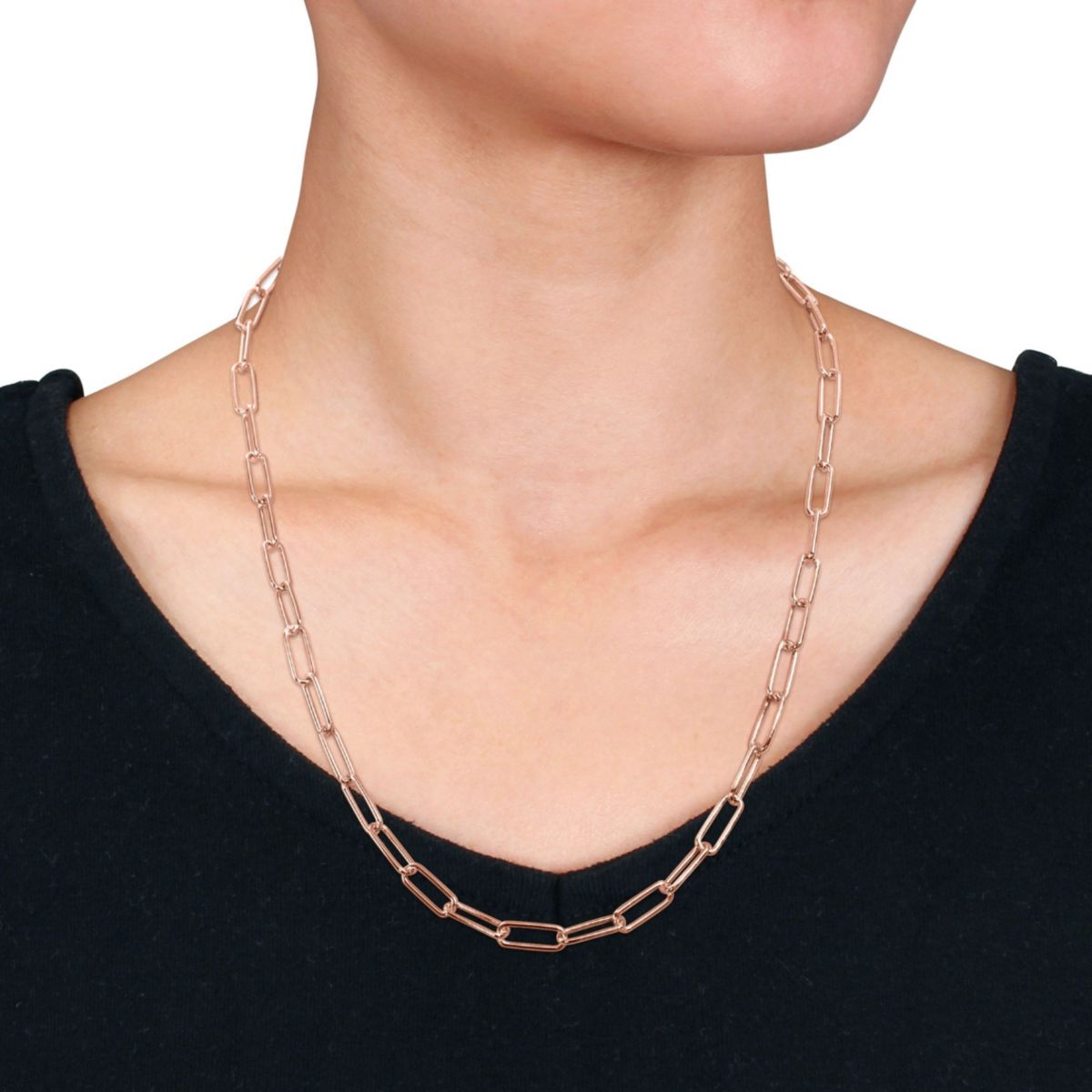 5MM Polished Paperclip Chain Necklace in 18k Rose Gold Plated Sterling Silver, 20"