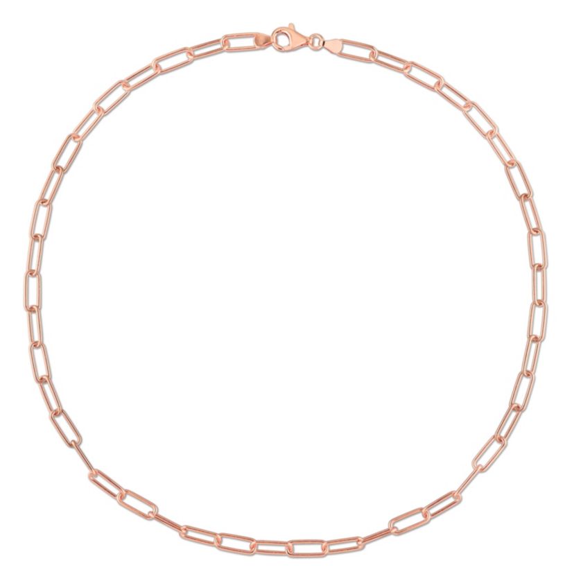 5MM Polished Paperclip Chain Necklace in 18k Rose Gold Plated Sterling Silver, 20"