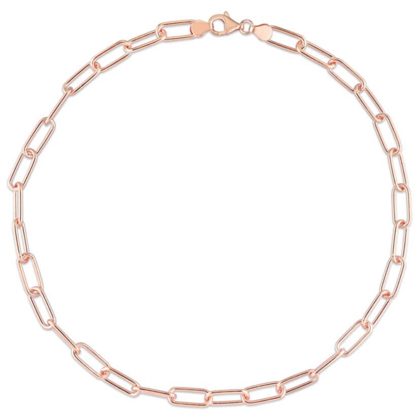 6MM Polished Paperclip Chain Necklace in 18k Rose Gold Plated Sterling Silver, 16"