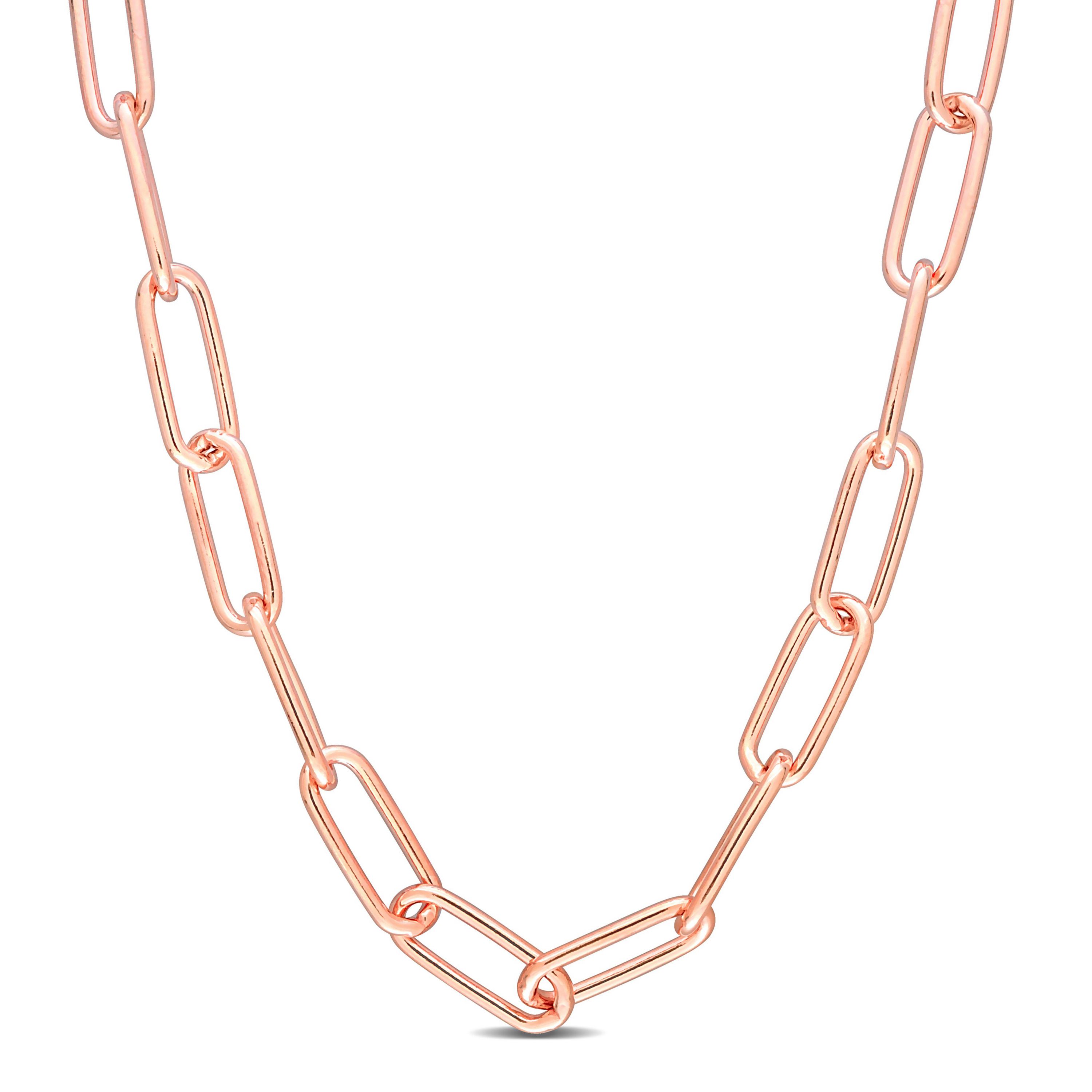 6MM Polished Paperclip Chain Necklace in 18k Rose Gold Plated Sterling Silver, 24"