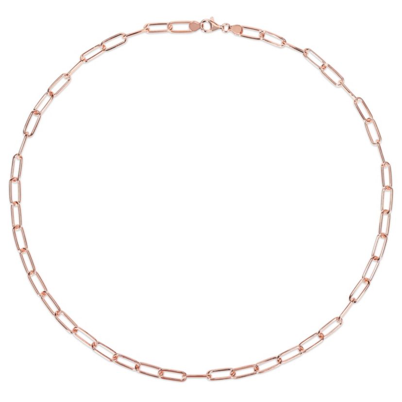 6MM Polished Paperclip Chain Necklace in 18k Rose Gold Plated Sterling Silver, 24"