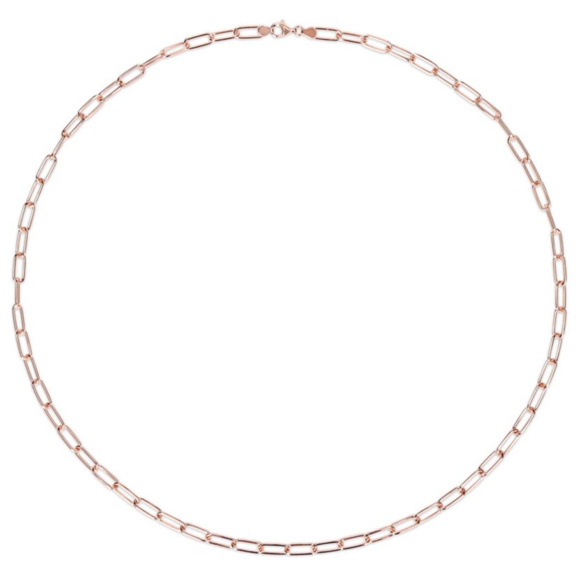 6MM Polished Paperclip Chain Necklace in 18k Rose Gold Plated Sterling Silver, 32"