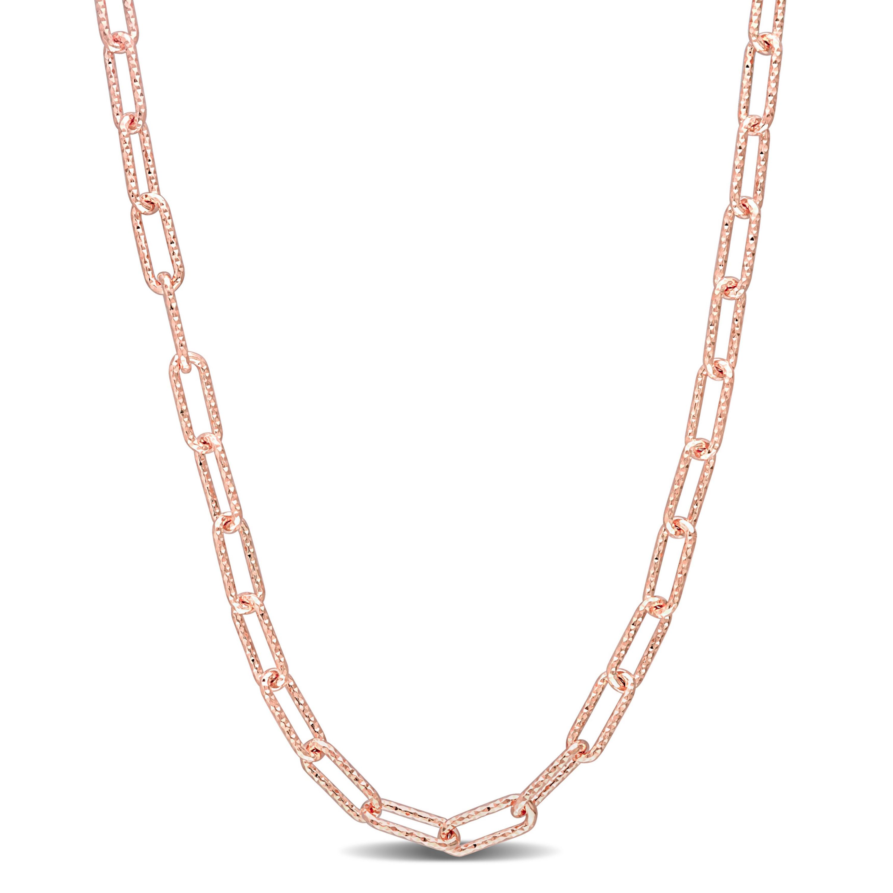 3.5MM Fancy Paper Clip Chain Necklace in 18k Rose Gold Plated Sterling Silver, 16"