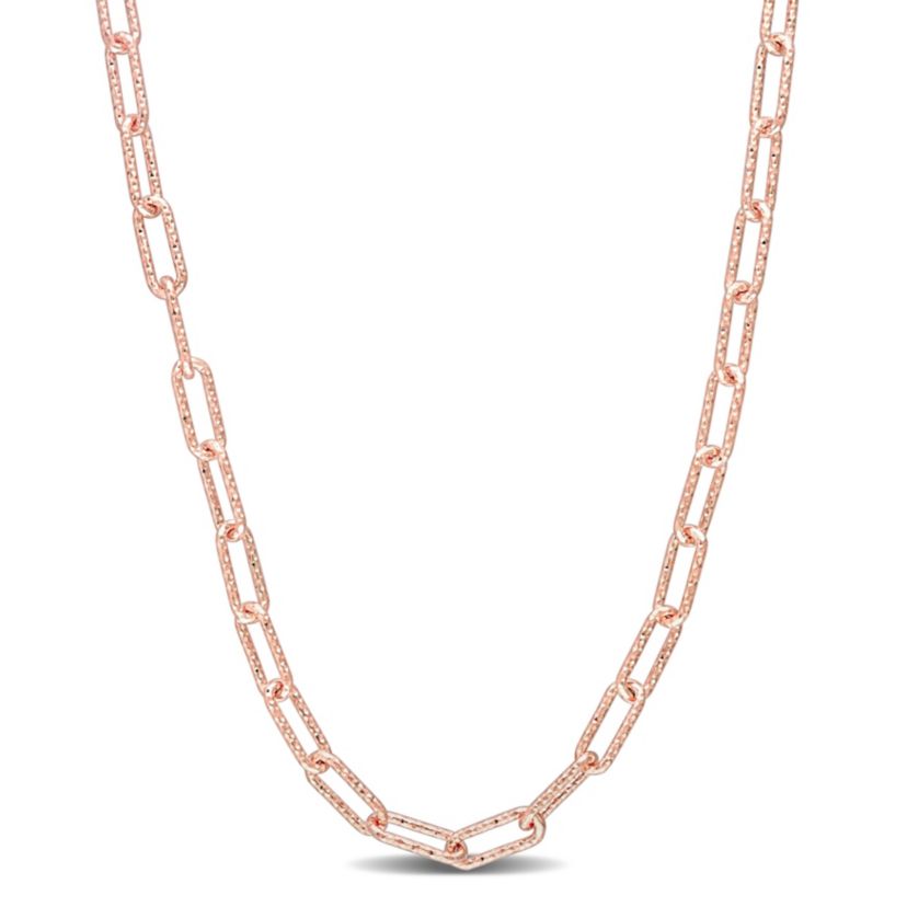 3.5MM Fancy Paper Clip Chain Necklace in 18k Rose Gold Plated Sterling Silver, 16"