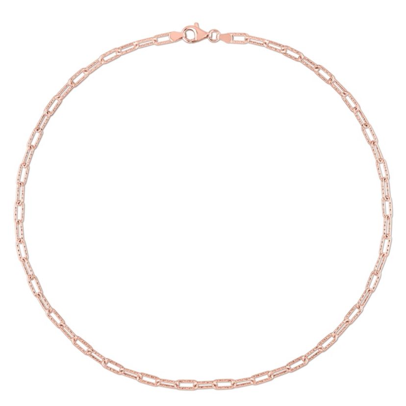 3.5MM Fancy Paper Clip Chain Necklace in 18k Rose Gold Plated Sterling Silver, 16"