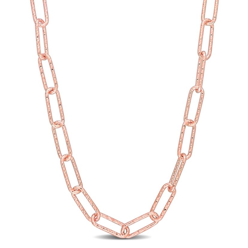 5MM Fancy Paperclip Chain Necklace in 18k Rose Gold Plated Sterling Silver, 24"