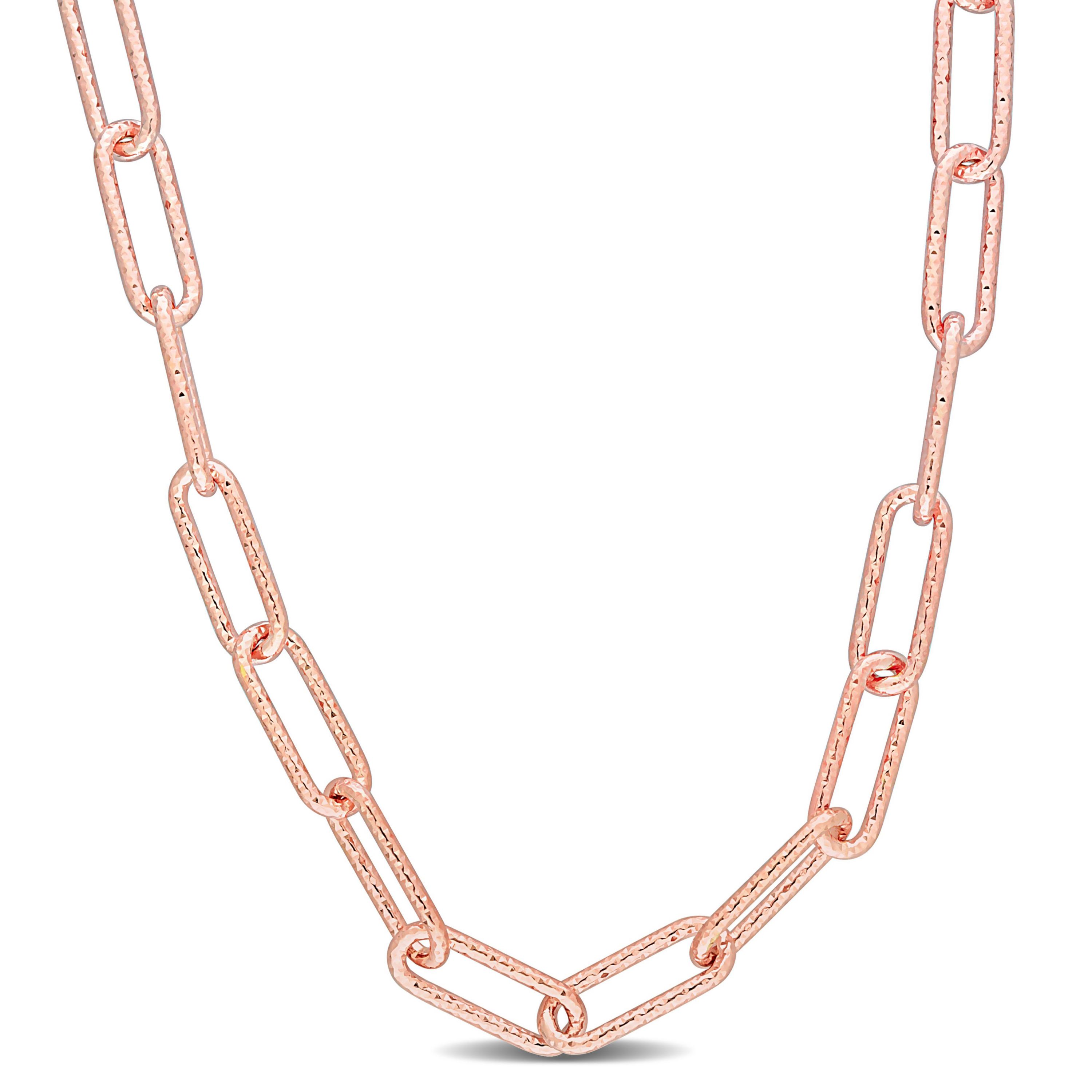 6MM Fancy Paperclip Chain Necklace in 18k Rose Gold Plated Sterling Silver, 20"