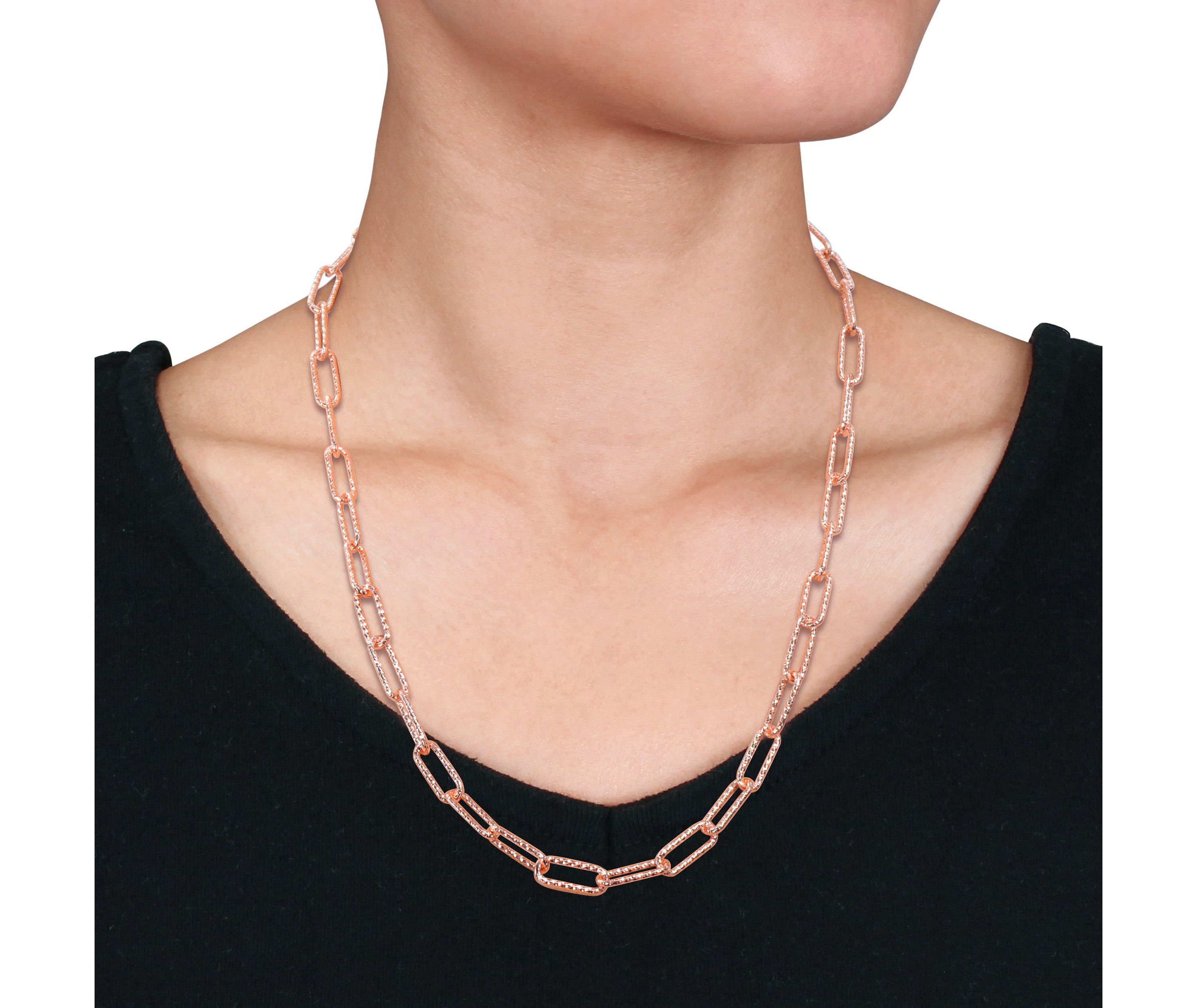 6MM Fancy Paperclip Chain Necklace in 18k Rose Gold Plated Sterling Silver, 20"