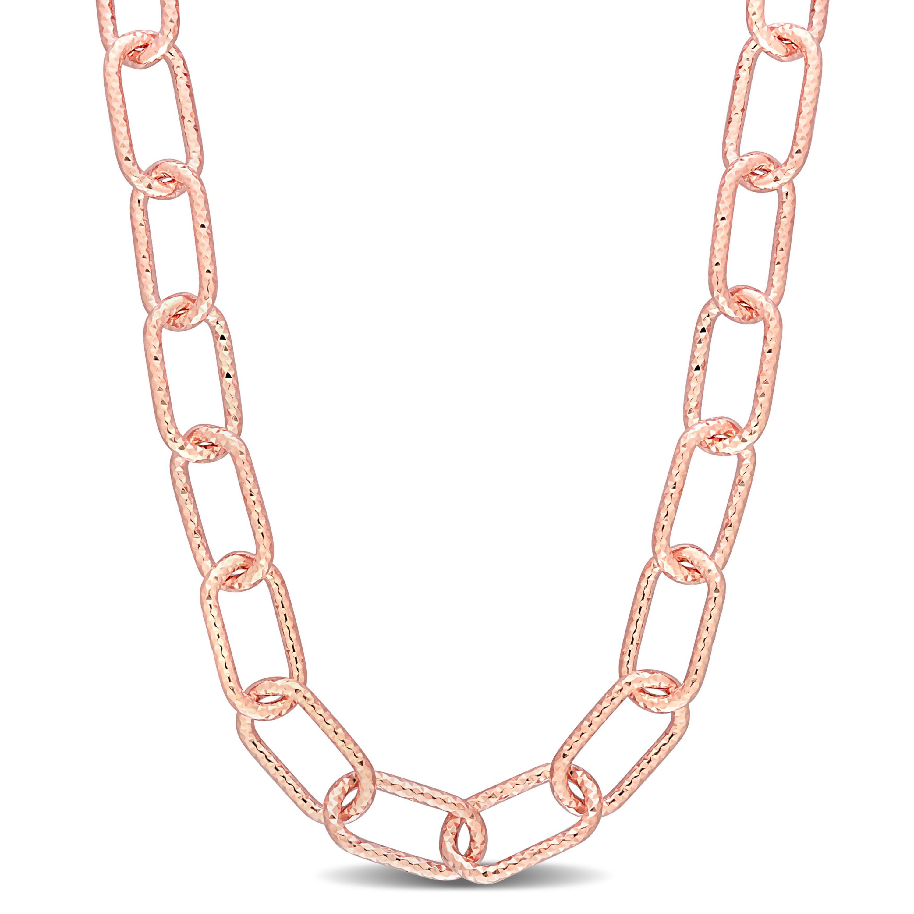 9MM Fancy Paperclip Chain Necklace in 18k Rose Gold Plated Sterling Silver, 36"