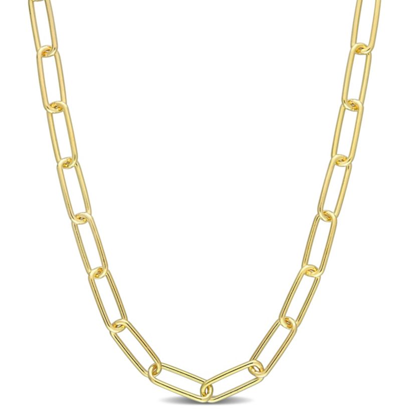 5MM Polished Paperclip Chain Necklace in 18k Yellow Gold Plated Sterling Silver, 32"
