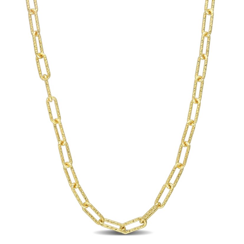 3.5MM Fancy Paperclip Chain Necklace in 18k Yellow Gold Plated Sterling Silver, 16"