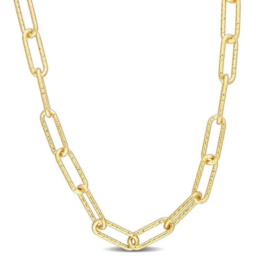 6MM Fancy Paperclip Chain Necklace in 18k Yellow Gold Plated Sterling Silver, 16"