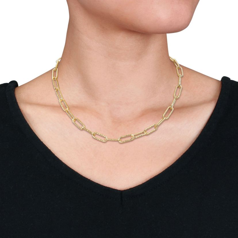 6MM Fancy Paperclip Chain Necklace in 18k Yellow Gold Plated Sterling Silver, 16"