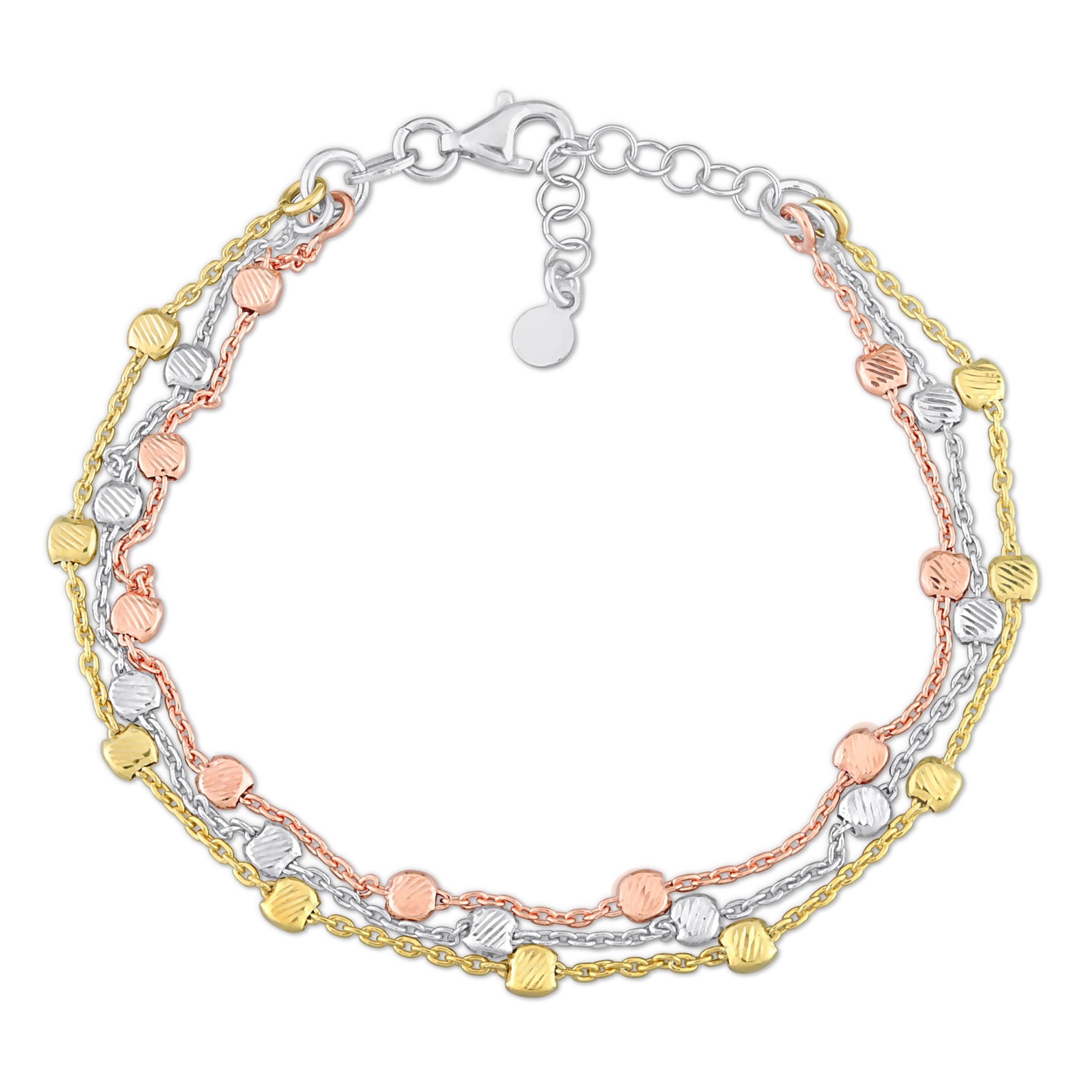 Multi-Strand Bracelet in 3-Tone 18k Gold Plated Sterling Silver