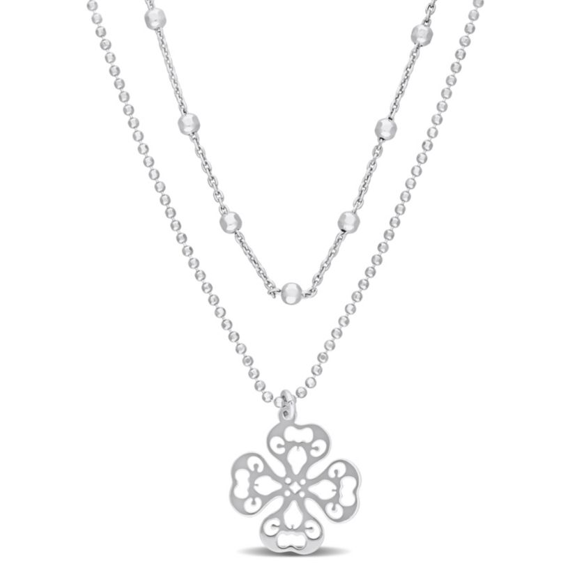 2-Strand Ball Bead Chain Necklace in Sterling Silver, 19"