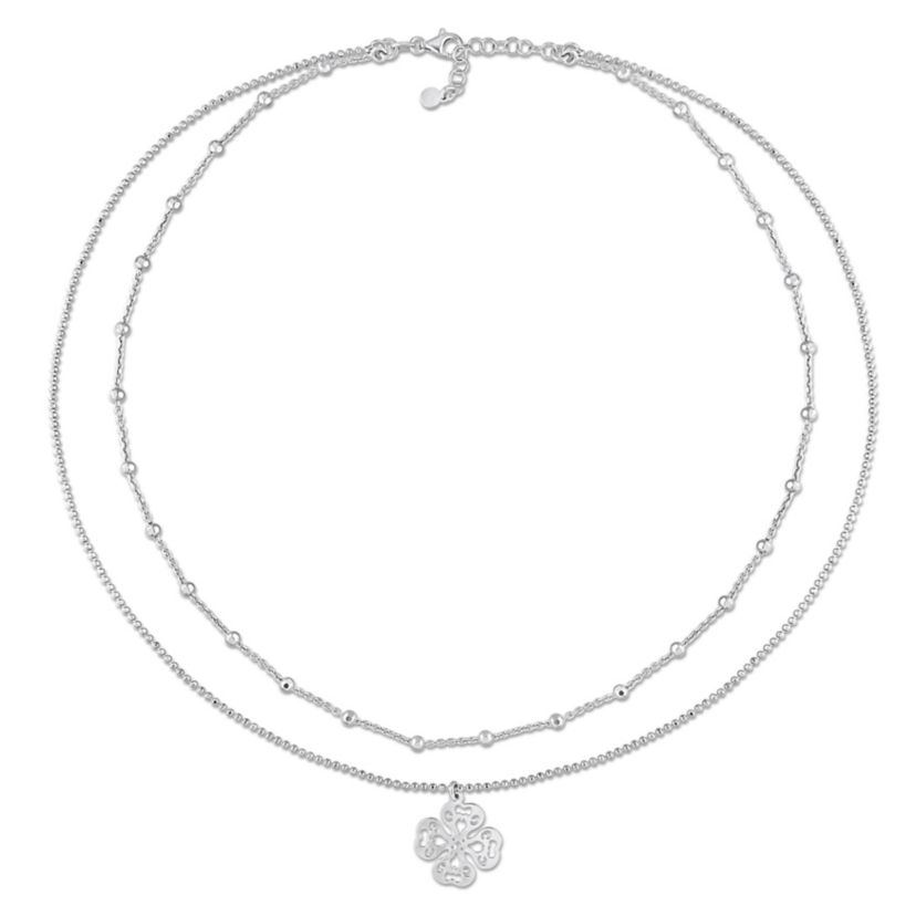 2-Strand Ball Bead Chain Necklace in Sterling Silver, 19"