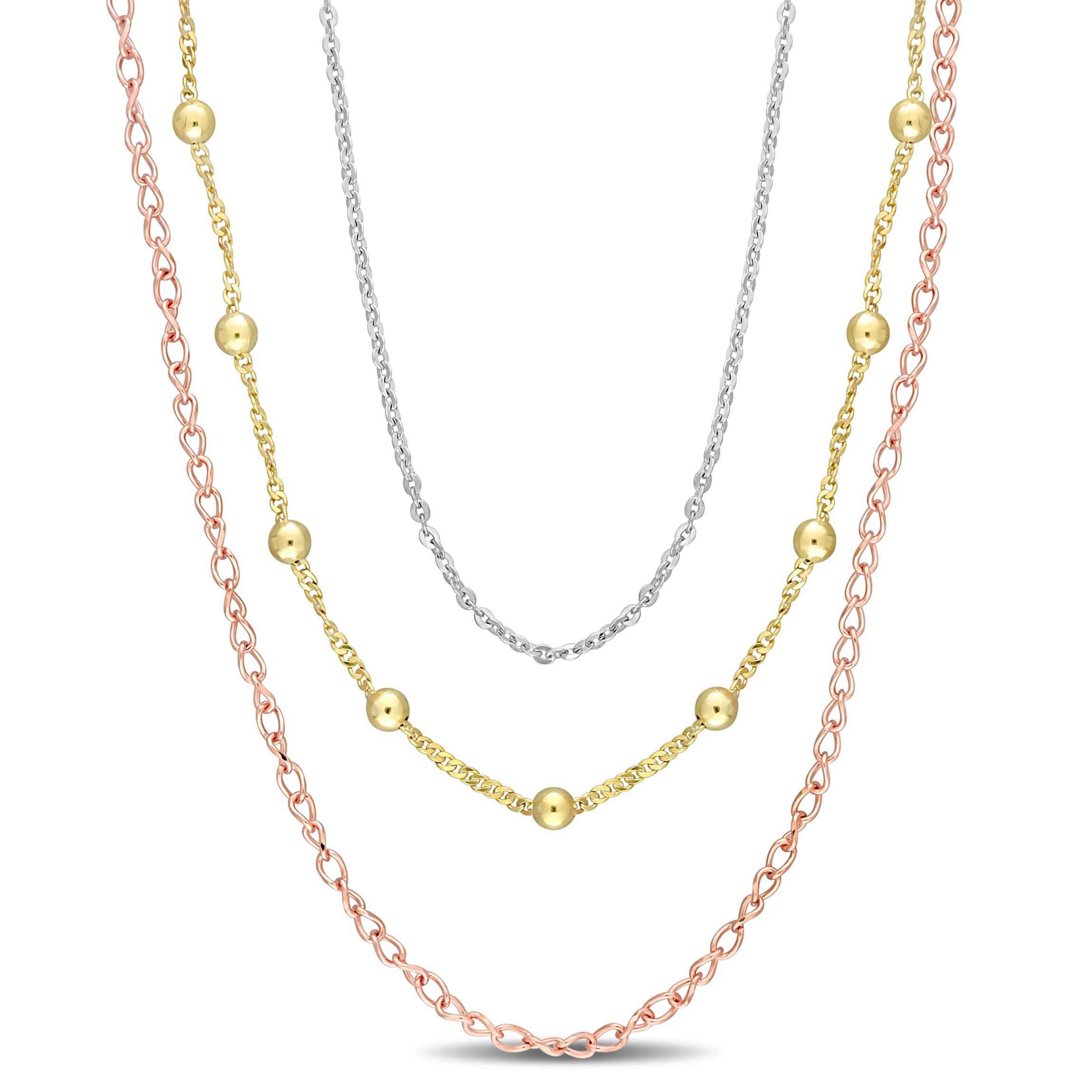 Chain Necklace in 3-Tone 18k Gold Plated Sterling Silver, 19"