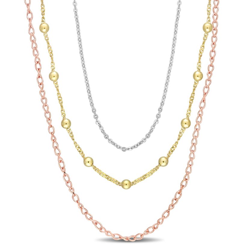 Chain Necklace in 3-Tone 18k Gold Plated Sterling Silver, 19"