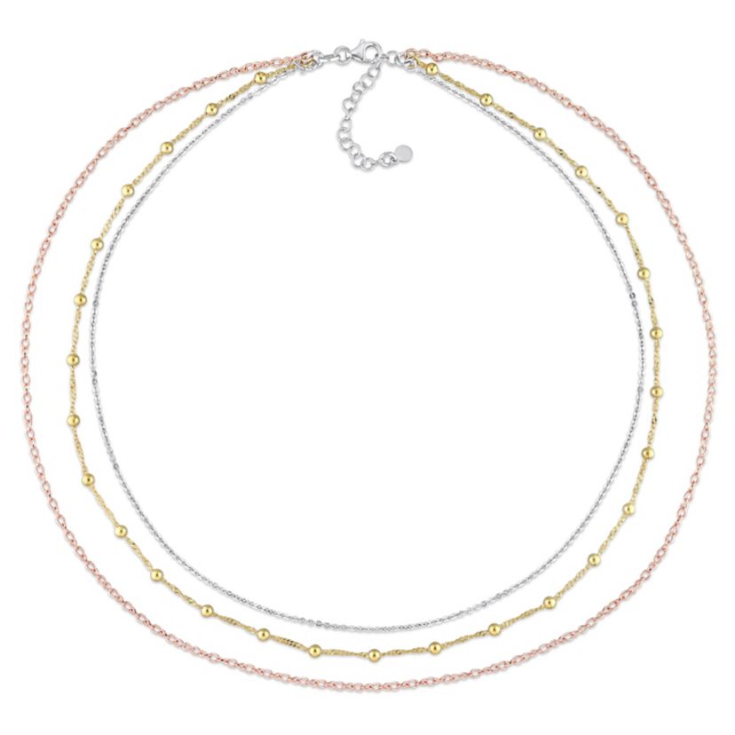 Chain Necklace in 3-Tone 18k Gold Plated Sterling Silver, 19"