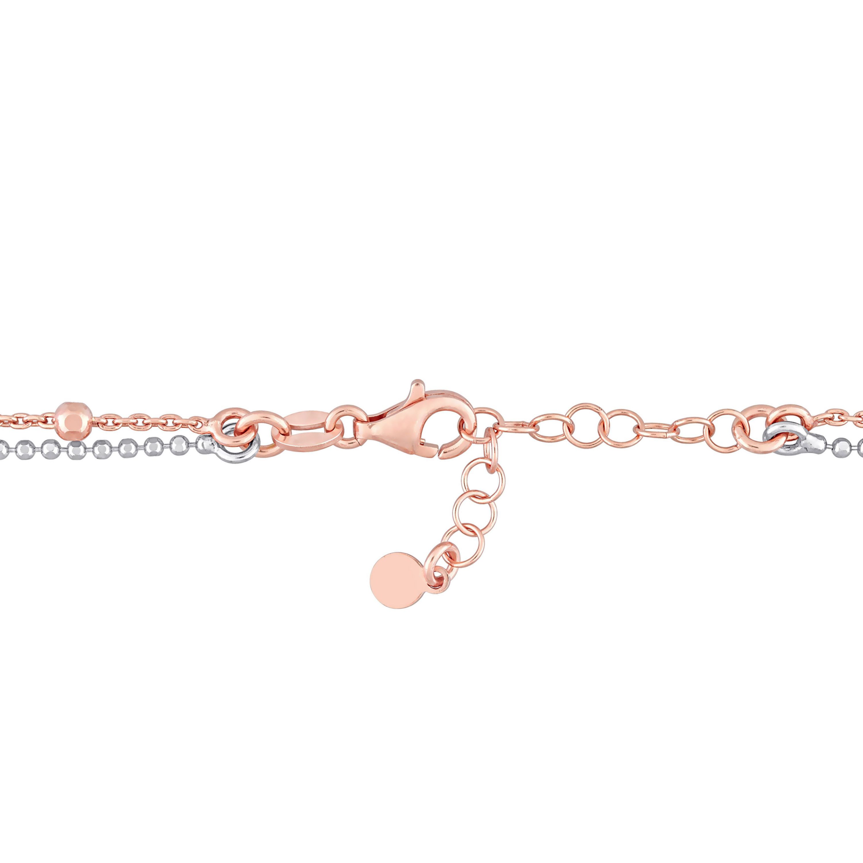2-Tone 2-Strand Ball Bead Chain Necklace in 18k Rose Gold Plated Sterling Silver, 19"