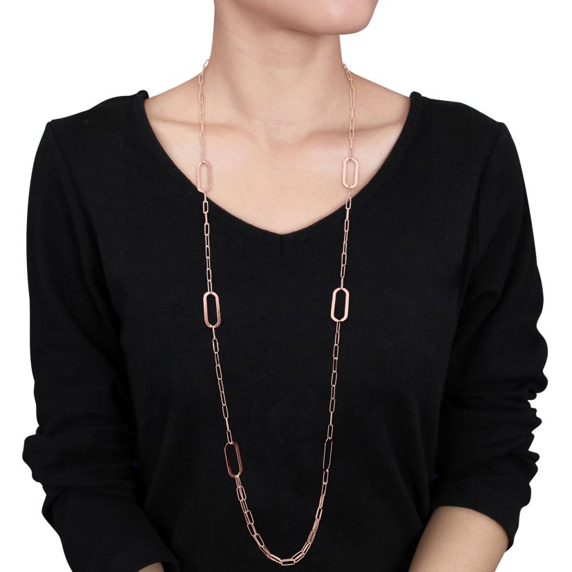 Paperclip Chain Necklace in 18k Rose Gold Plated Sterling Silver, 37"