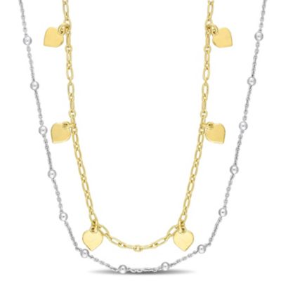 Haylee Jewels Two-Tone Heart and Ball Bead Chain Necklace in 18k Yellow Gold Plated Sterling Silver