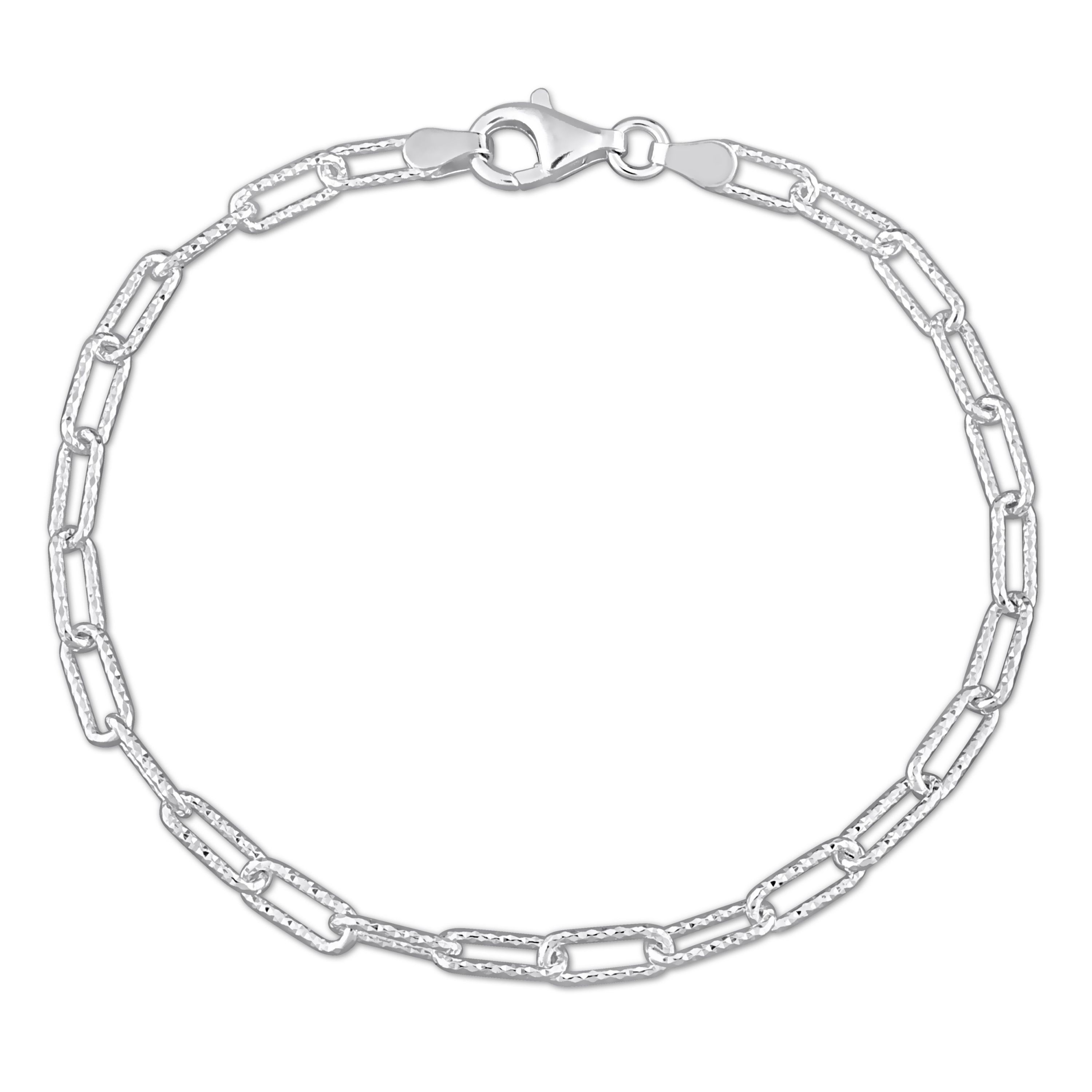3.5MM Fancy Paperclip Chain Bracelet in Sterling Silver, 7.5"