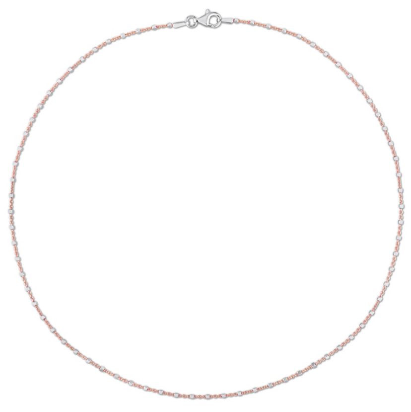 Two-Tone White Bead Chain Necklace in 18k Rose Gold Plated Sterling Silver, 16"