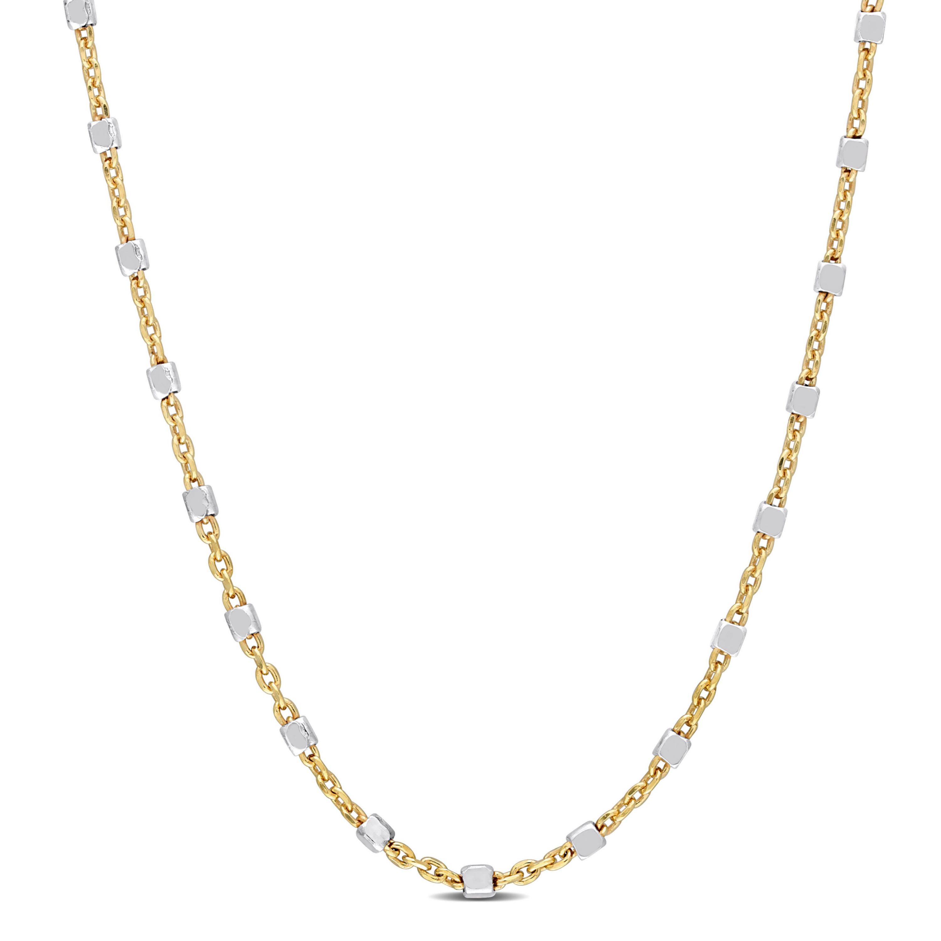 Two-Tone White Bead Chain Necklace in 18k Yellow Gold Plated Sterling Silver, 20"