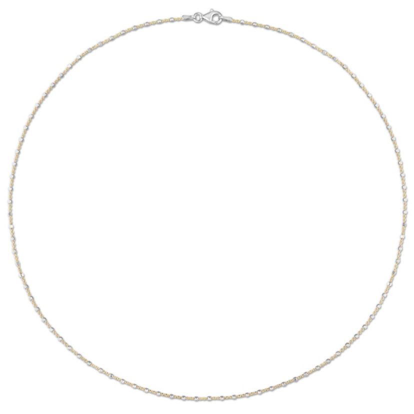Two-Tone White Bead Chain Necklace in 18k Yellow Gold Plated Sterling Silver, 20"