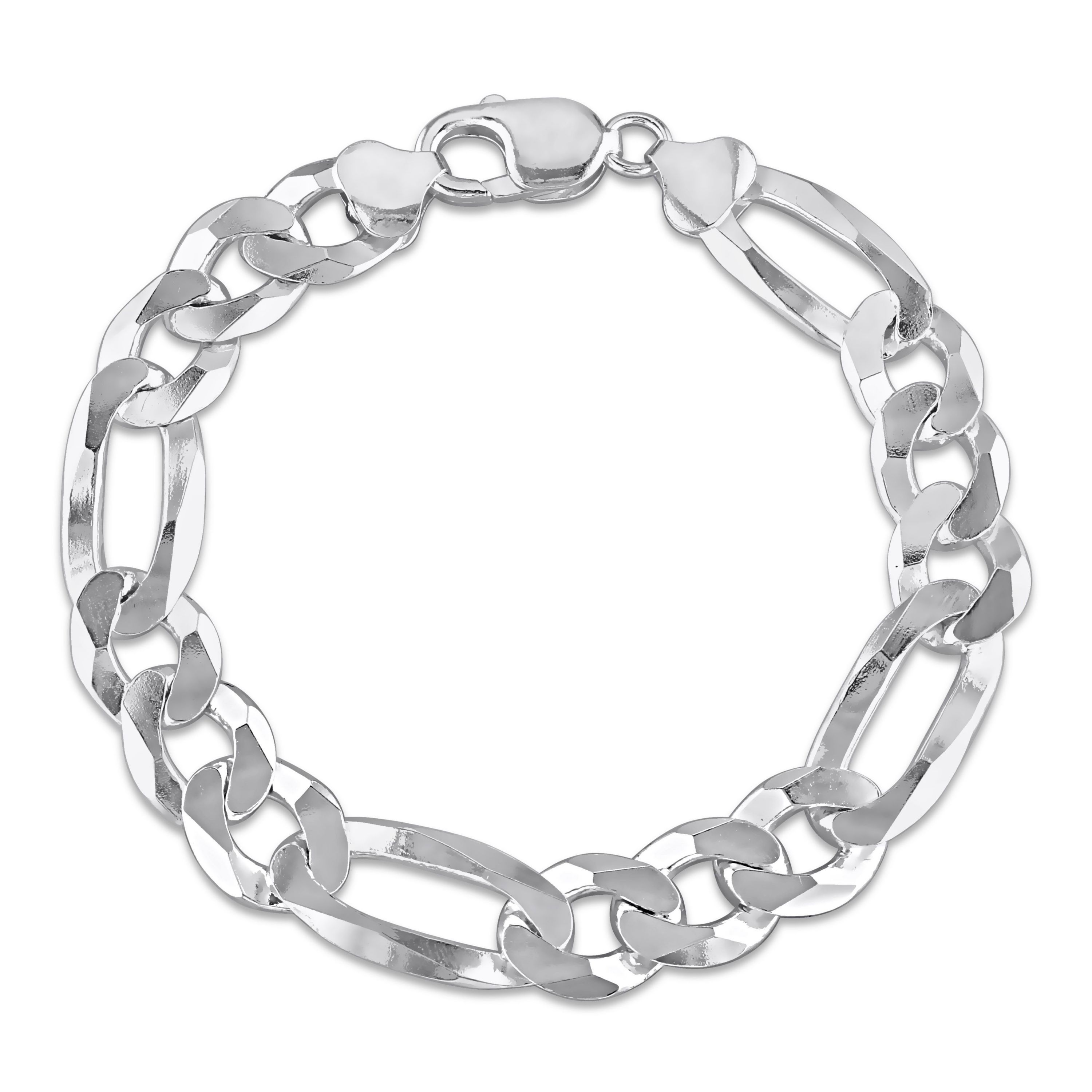 12.3MM Flat Figaro Chain Anklet in Sterling Silver, 9"