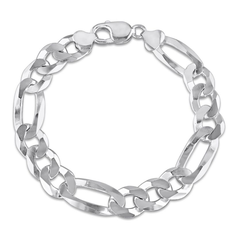 12.3MM Flat Figaro Chain Anklet in Sterling Silver, 9"