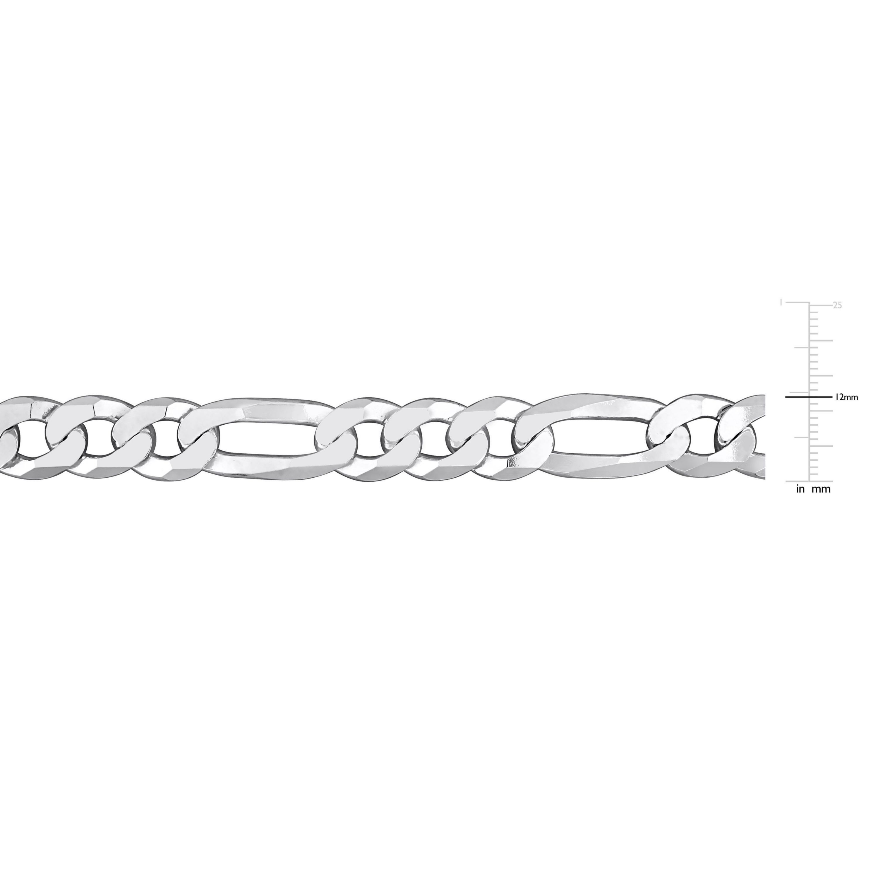 12.3MM Flat Figaro Chain Anklet in Sterling Silver, 9"