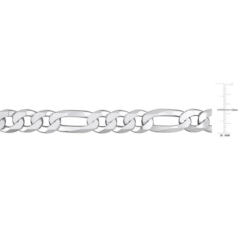 12.3MM Flat Figaro Chain Anklet in Sterling Silver, 9"