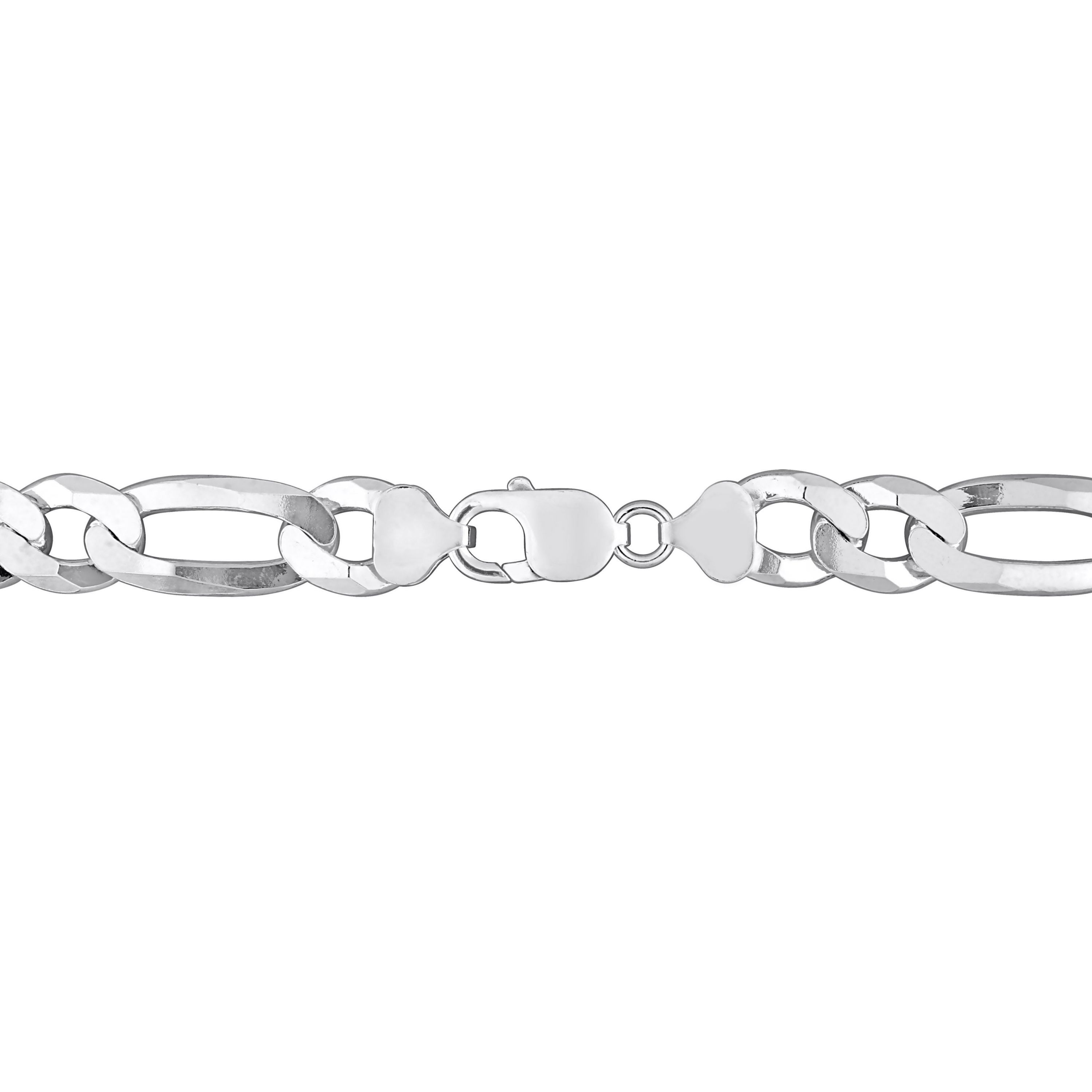 12.3MM Flat Figaro Chain Anklet in Sterling Silver, 9"