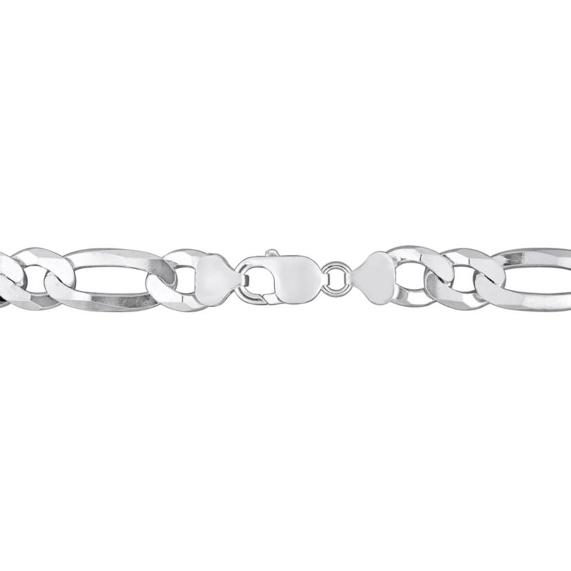 12.3MM Flat Figaro Chain Anklet in Sterling Silver, 9"