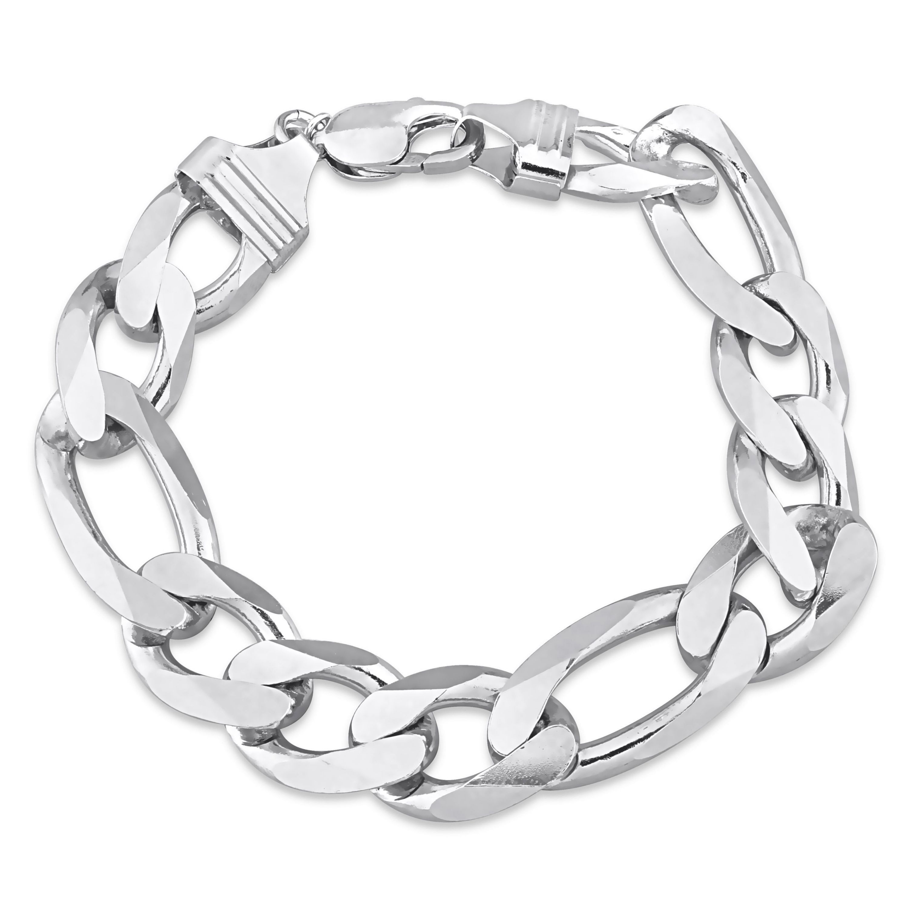 14.5MM Figaro Chain Anklet in Sterling Silver, 9"