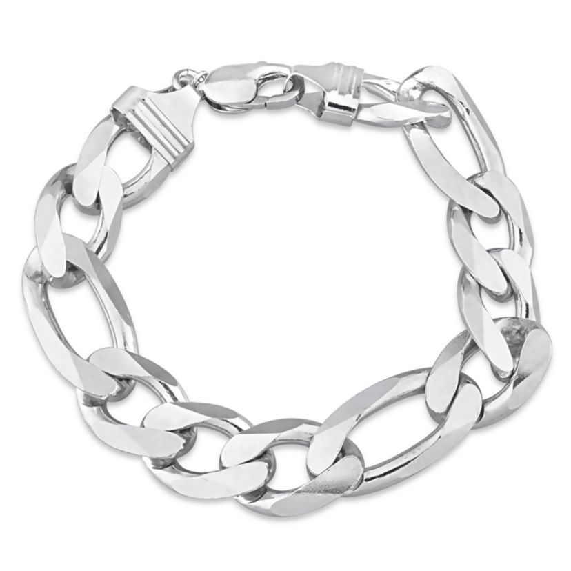 14.5MM Figaro Chain Anklet in Sterling Silver, 9"