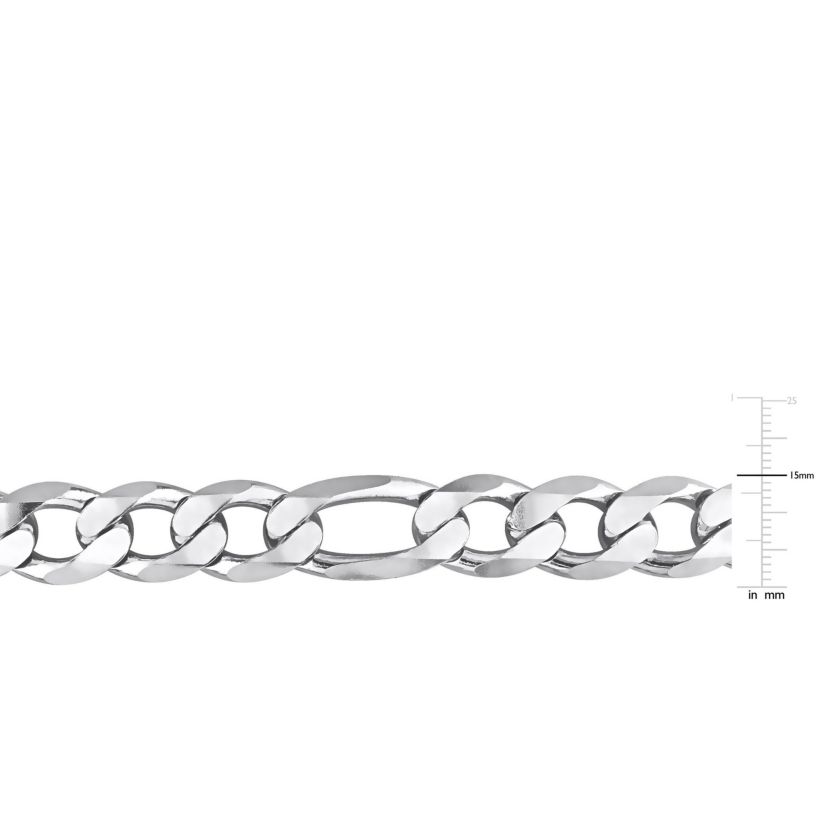 14.5MM Figaro Chain Anklet in Sterling Silver, 9"