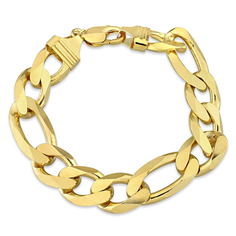 14.5MM Figaro Chain Anklet in 18k Yellow Gold Plated Sterling Silver, 9"