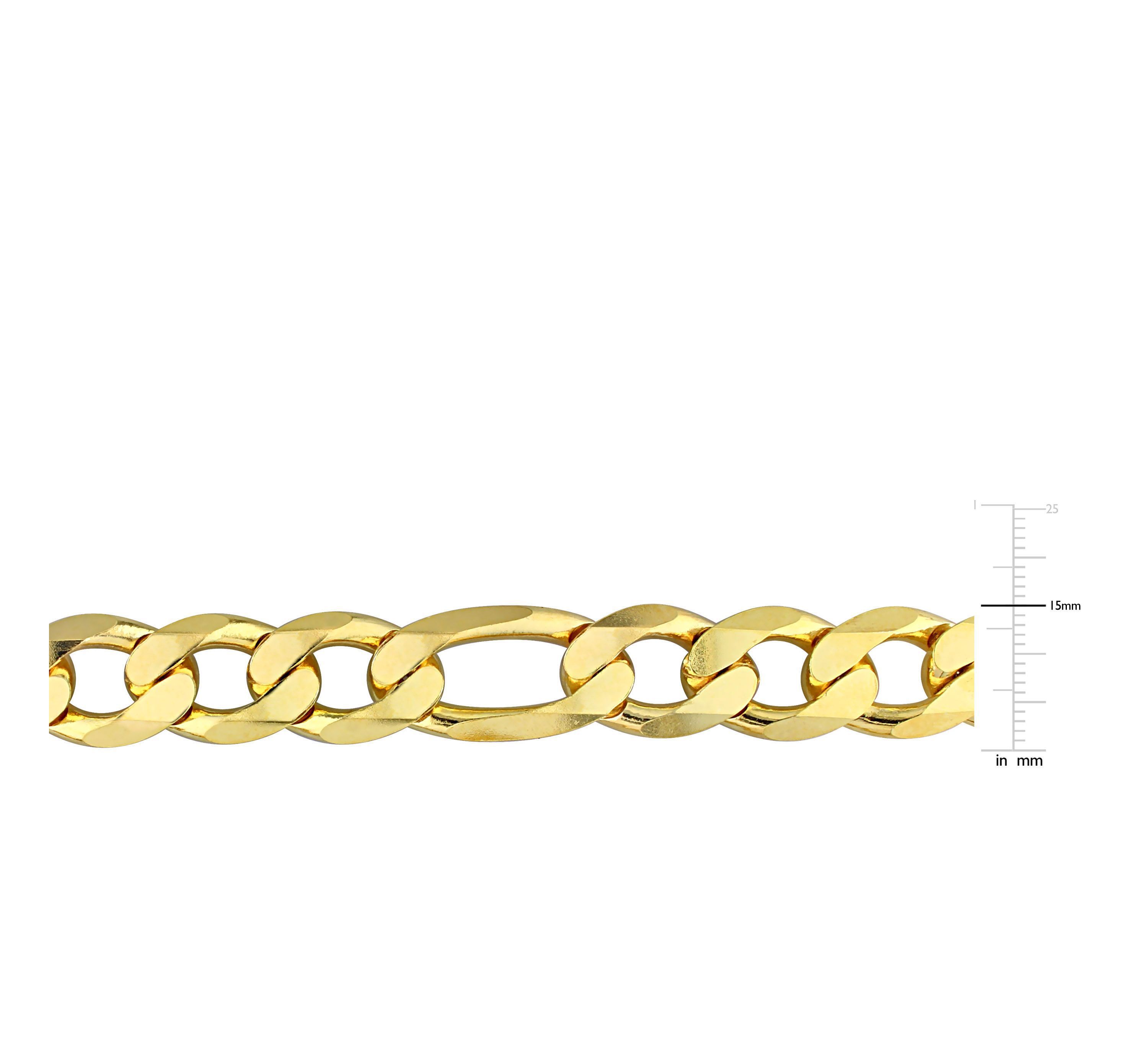 14.5MM Figaro Chain Anklet in 18k Yellow Gold Plated Sterling Silver, 9"