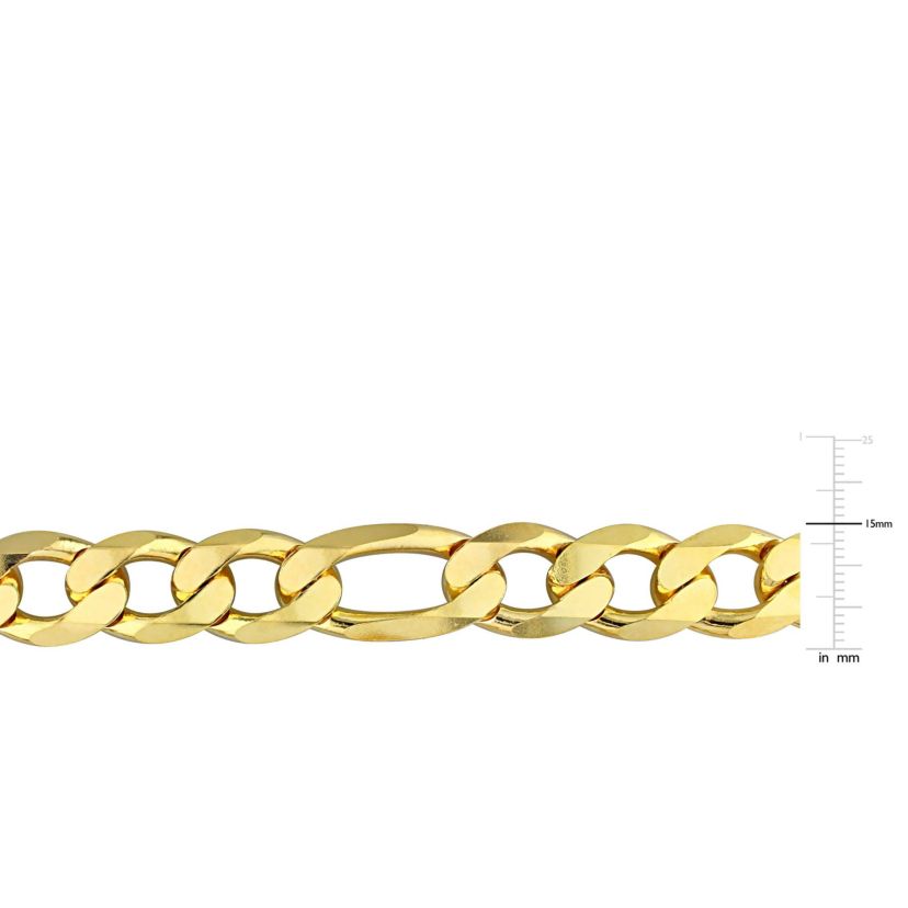 14.5MM Figaro Chain Anklet in 18k Yellow Gold Plated Sterling Silver, 9"