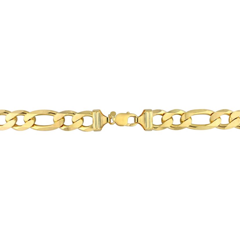 14.5MM Figaro Chain Anklet in 18k Yellow Gold Plated Sterling Silver, 9"